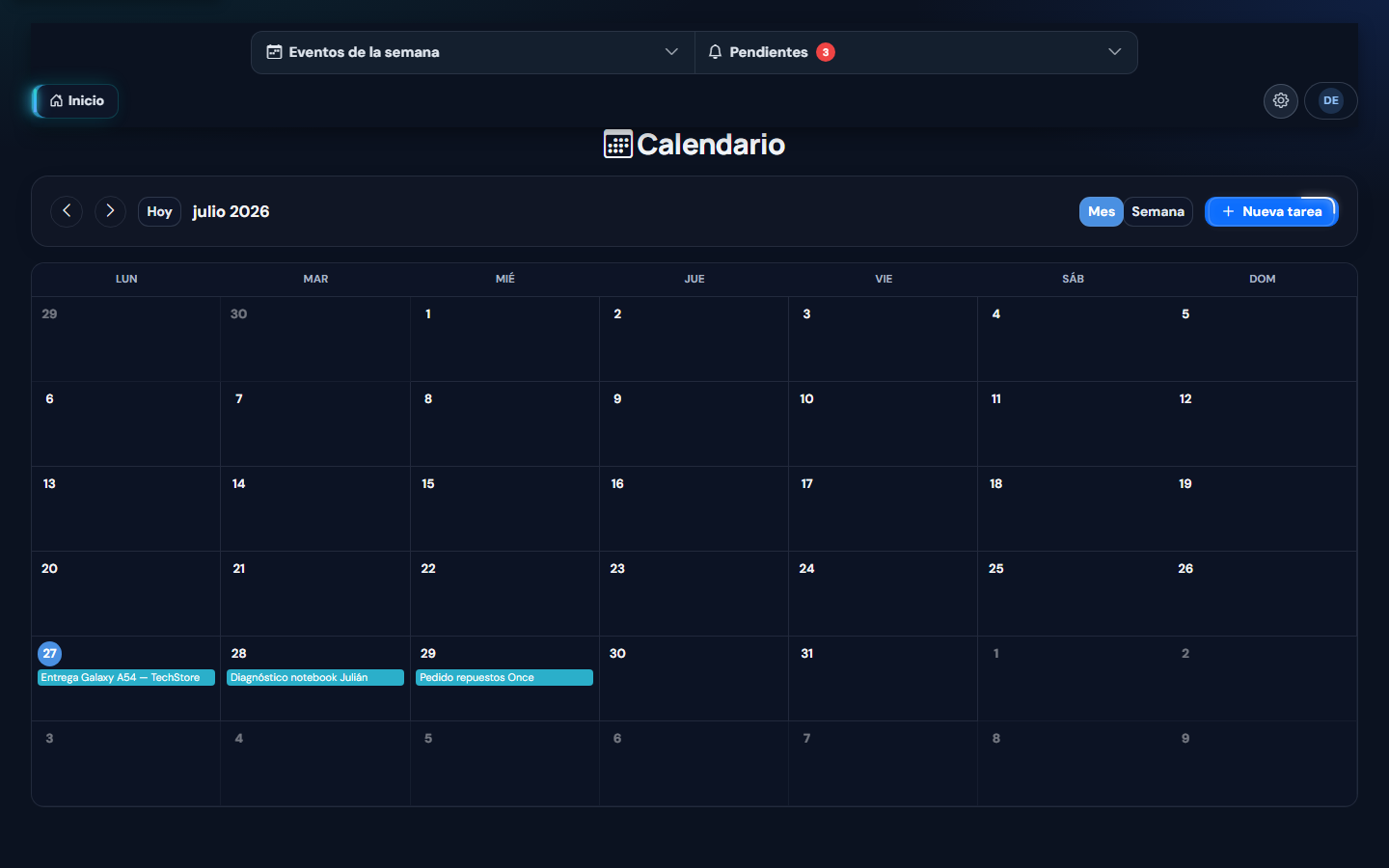 Calendario y agenda de RepaLab