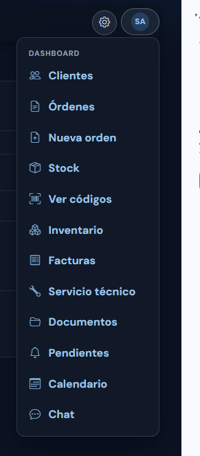 Menú dashboard de módulos de RepaLab